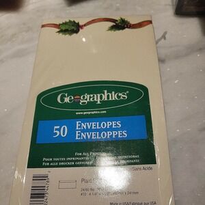 Geographics Holiday Holly Ribbon Envelopes 50 Count #10 Ivory Stationery 44789